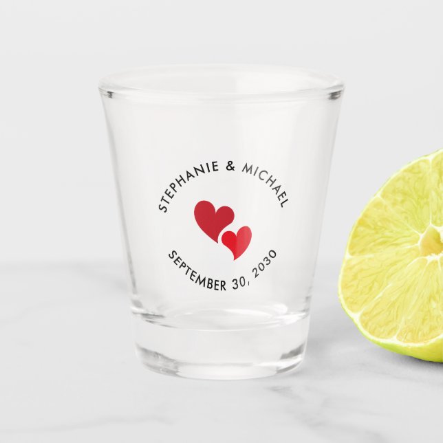 Personalised Hearts Wedding  Shot Glass (Front)