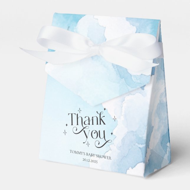 Personalised Heaven Sent Blue Clouds Baby Shower  Favour Box (Front Side)