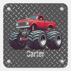 Personalised, heavy metal monster truck square sticker