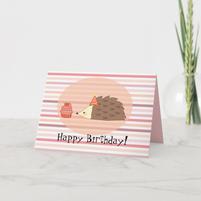 Personalised Hedgehog and Cupcake Card (Front)