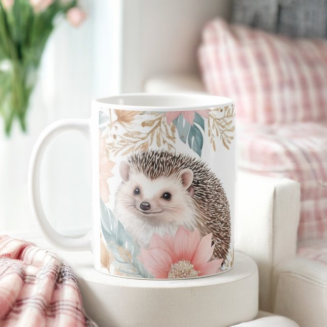Personalised Hedgehog and Floral Frame Coffee Mug (Creator Uploaded)