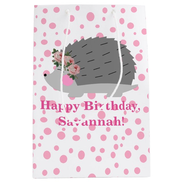 Personalised Hedgehog Birthday Gift Bag (Front)