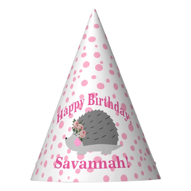 Personalised Hedgehog Birthday Party Hat (Front)