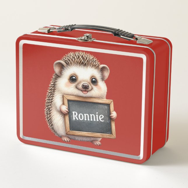 Personalised Hedgehog  Metal Lunch Box (Front)