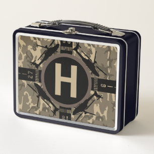 Personalised Helicopter Desert Camo Metal Lunch Box