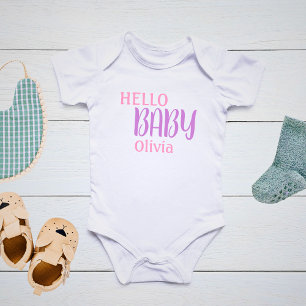 Personalised Hello Baby Pink Bodysuit