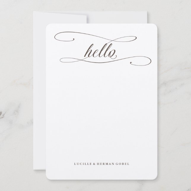 Personalised Hello Calligraphy Kraft Stationery Note Card (Front)