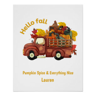 Personalised Hello Fall Red Truck Autumn Harvest  Poster
