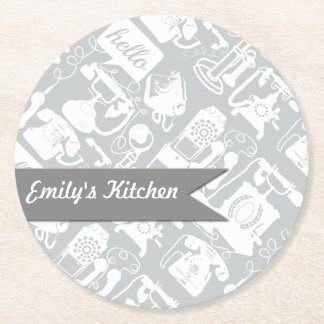 Personalised Hello Grey Retro Telephone Round Paper Coaster