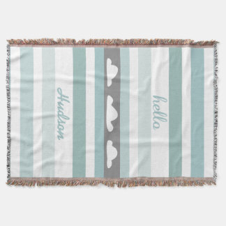 Personalised Hello Modern Aqua Striped Clouds Throw Blanket
