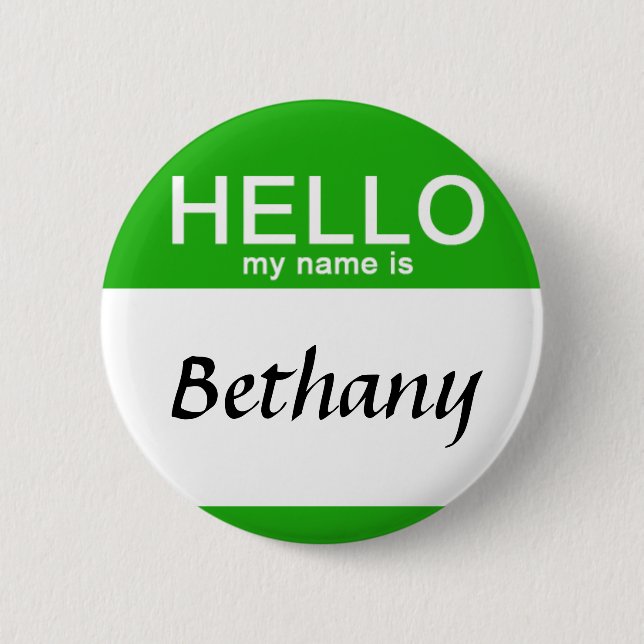 Personalised Hello My Name Is Custom Name Green 6 Cm Round Badge (Front)