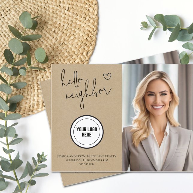 Personalised Hello Neighbour Realty Kraft Paper Postcard (Creator Uploaded)
