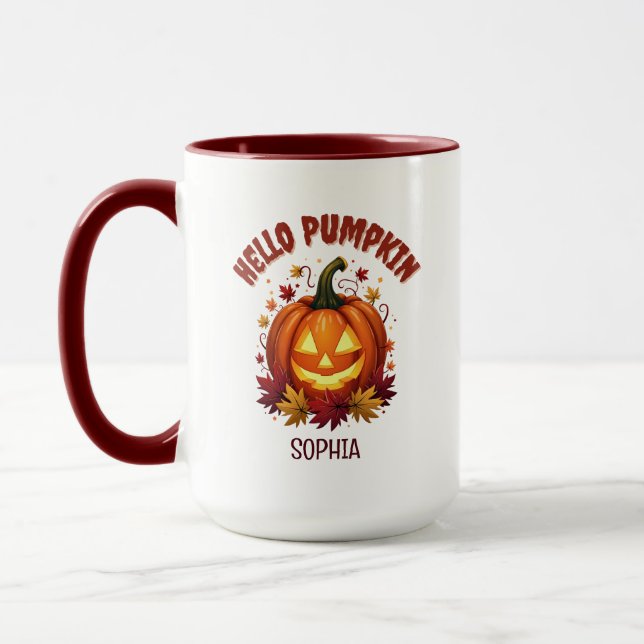 Personalised Hello Pumpkin Halloween Daughter Gift Mug (Left)