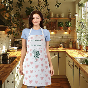 Personalised Herb Whisperer Apron with Pink Hearts