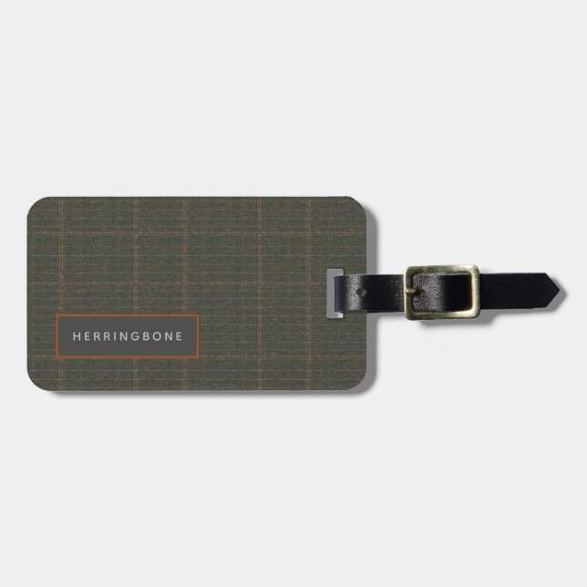 Personalised Herringbone Tweed Look Luggage Tag (Front Horizontal)