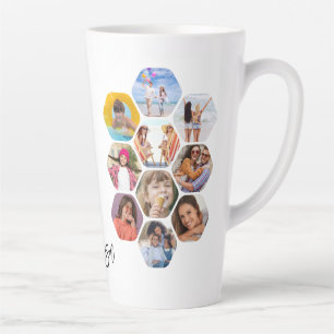 Personalised Hexagon Photo Collage with Name Latte Mug