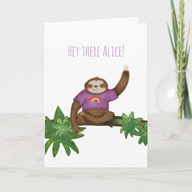 Personalised 'hey there' yogi sloth card (Front)