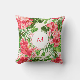Personalised Hibiscus Flower Monogram Pillow