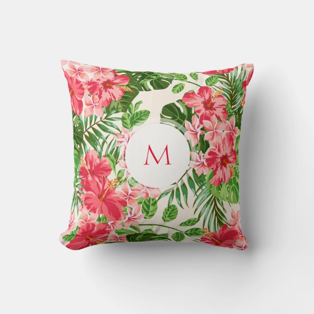 Personalised Hibiscus Flower Monogram Pillow (Front)