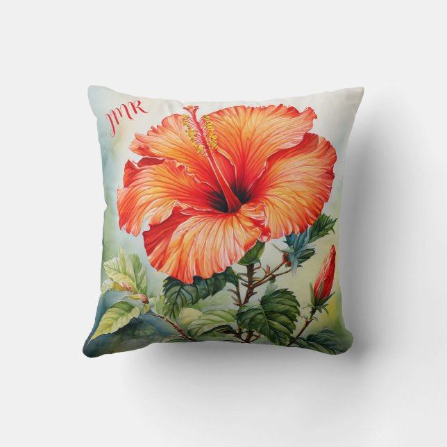 Personalised Hibiscus Water Colour Cushion (Back)