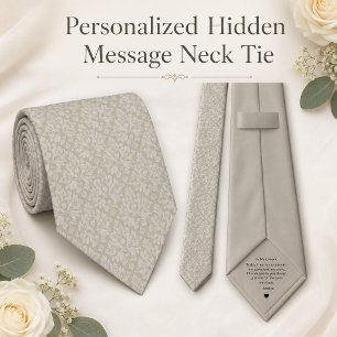 Personalised Hidden Message Taupe Damask Wedding Tie