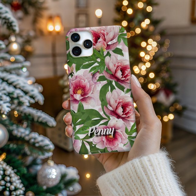 Personalised High-Poly Peony Phone Case (Personalize Your Tech! Add a custom name to this artistic phone case. It's the perfect unique gift!)