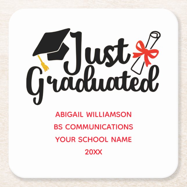 Personalised High School College Graduation Square Paper Coaster (Front)
