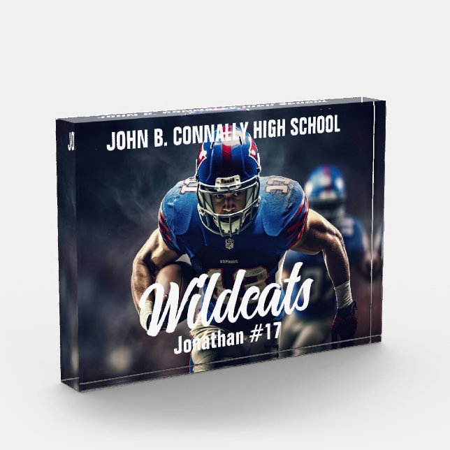 Personalised  High School Football Player Photo Block (Left)