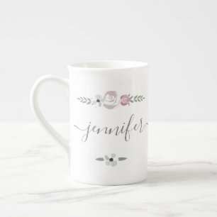 Personalised high tea bridal shower guest flower bone china mug