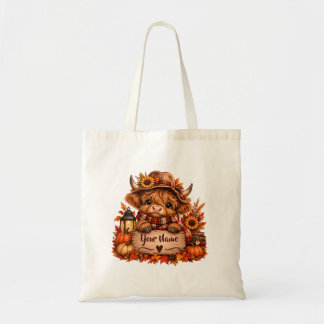 Personalised Highland Cow Fall Farmhouse Tote Bag