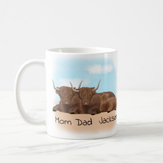 Personalised Highland Cow Family  Coffee Mug (Left)