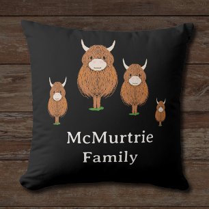 Personalised Highland Cow Family Cushion
