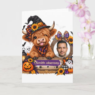 Personalised Highland Cow Halloween Card