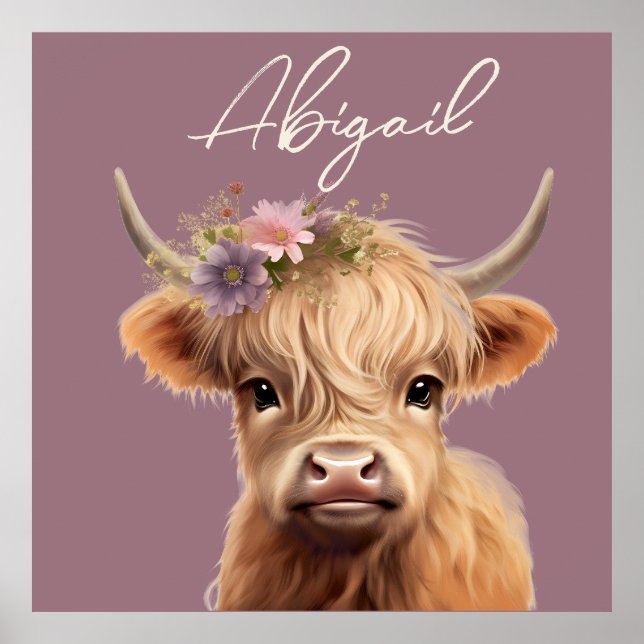 Personalised highland cow nursery wall art (Front)