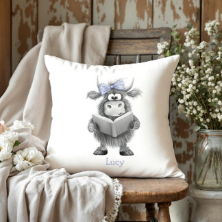 Personalised Highland Cow Reading Pillow