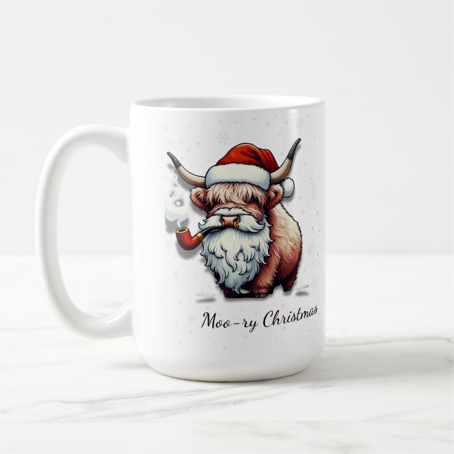 Personalised Highland Cow Santa Coffee Mug (Left)
