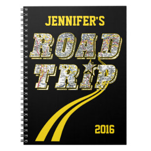 Personalised Highway Map Yellow Lines Road Trip Notebook