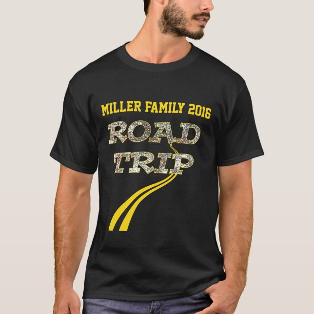 Personalised Highway Map Yellow Lines Road Trip T-Shirt (Front)