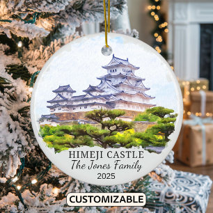 Personalised Himeji Castle Ornament, Japan Ceramic Tree Decoration