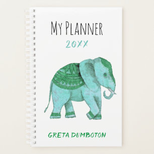 Personalised Hip Green Tribal Elephant Tusker Planner