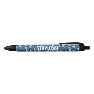 Personalised Hip Navy Blue Penguin Colony Black Ink Pen