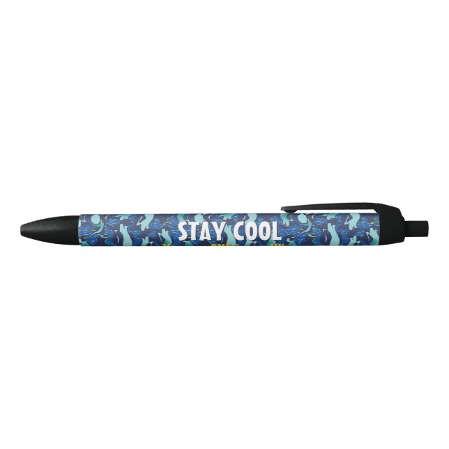 Personalised Hip Navy Blue Penguin Colony Black Ink Pen (Top)