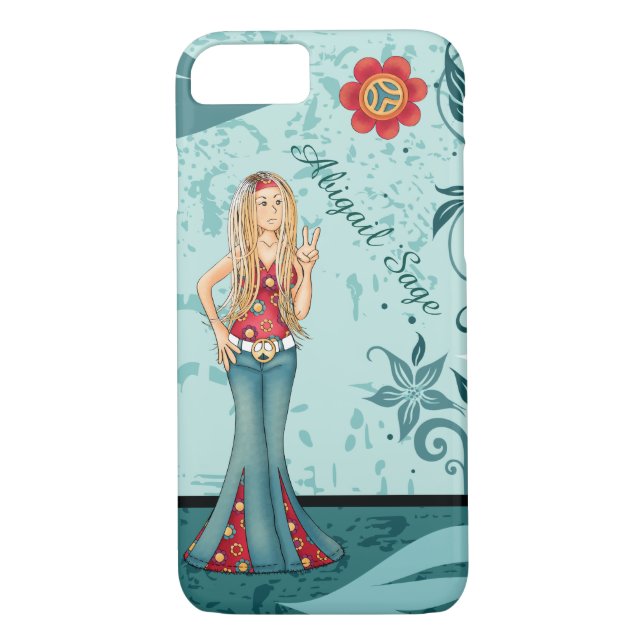 Personalised Hippie Girl, Peace Sign and Flowers Case-Mate iPhone Case (Back)