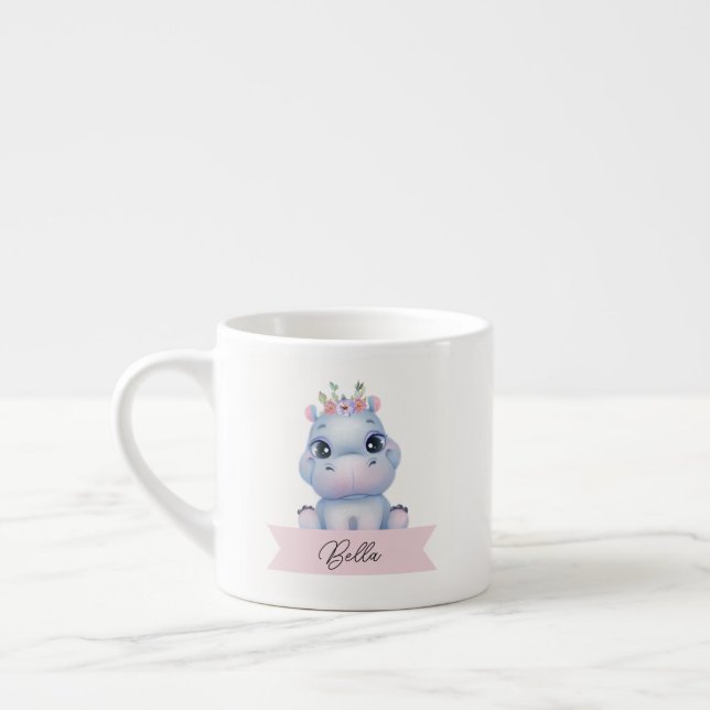Personalised hippo kids  espresso cup (Left)