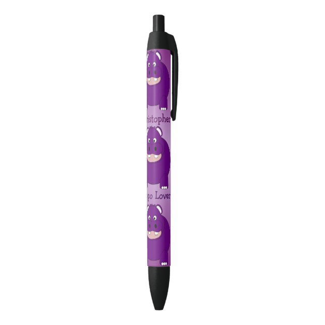 Personalised Hippopotamus Design Black Ink Pen (Bottom (Vertical))