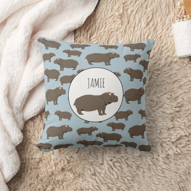 Personalised Hippopotamus Hippo Pattern Cushion (Blanket)