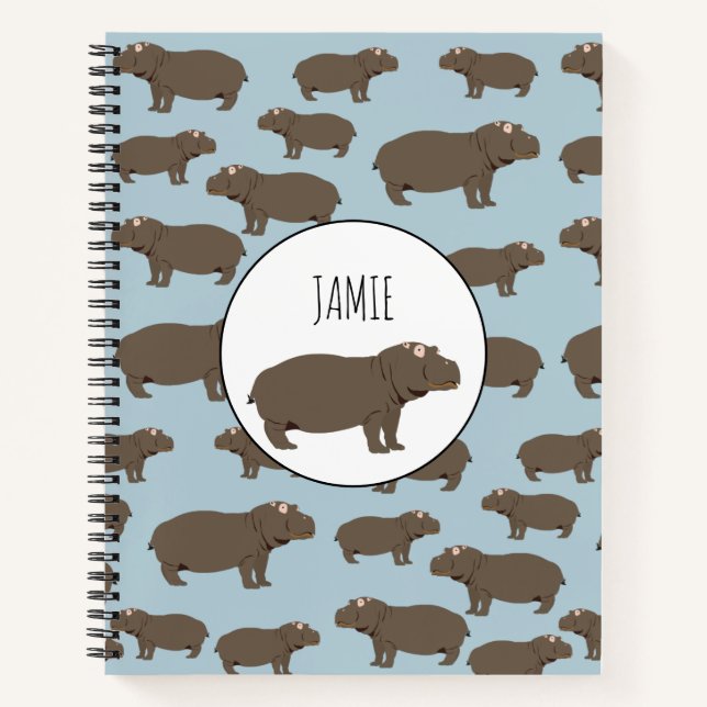 Personalised Hippopotamus Hippo Pattern Notebook (Front)