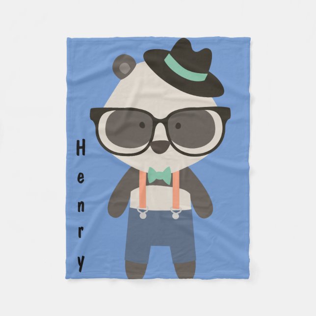 Personalised Hipster Mr Cool Panda Bear Baby Fleece Blanket (Front)