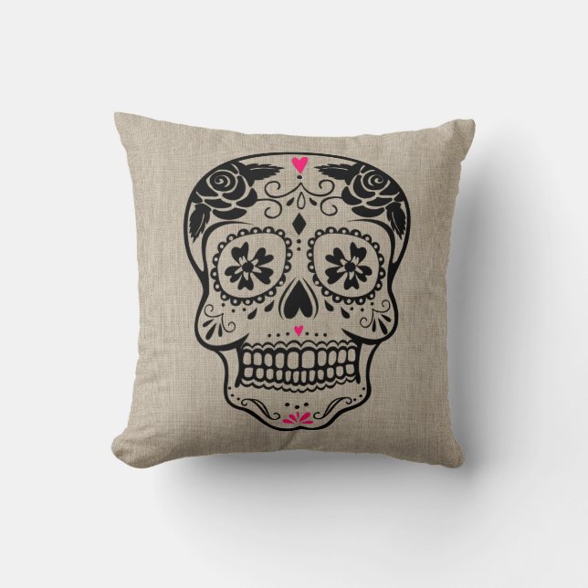 Personalised Hipster Sugar Skull Cushion (Front)