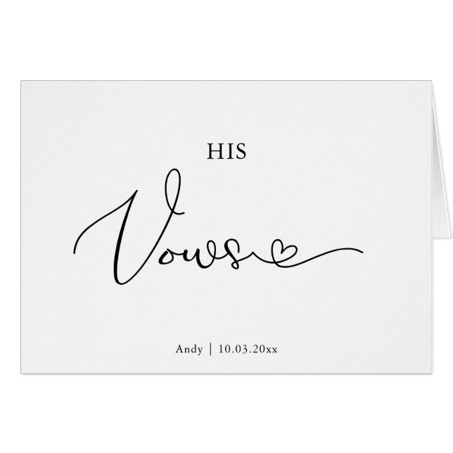 Personalised His Vows Script Font Wedding Day Card (Front Horizontal)